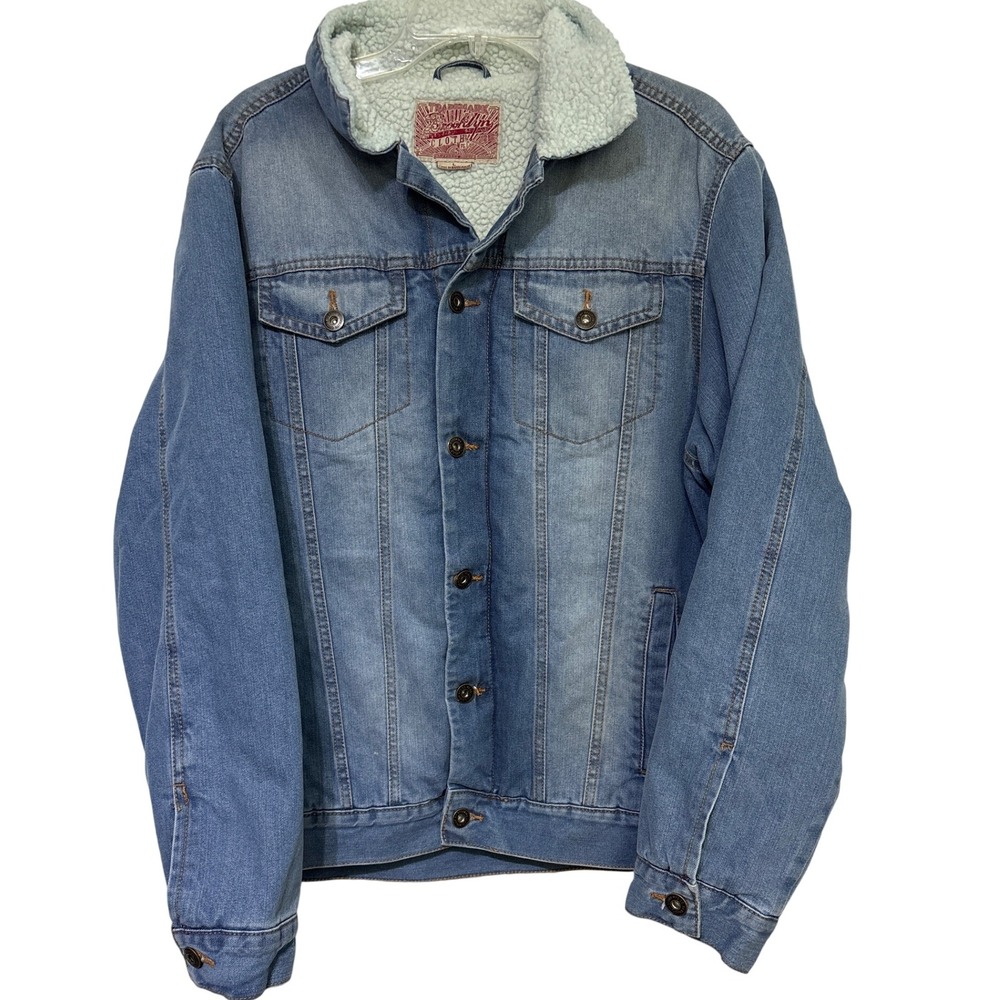 Brooklyn Cloth Sherpa Lined Denim Jacket Mens Size L Blue Trucker Style